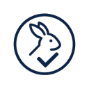 Icon featuring a navy blue rabbit head with a checkmark, symbolising cruelty-free and ethical practices.