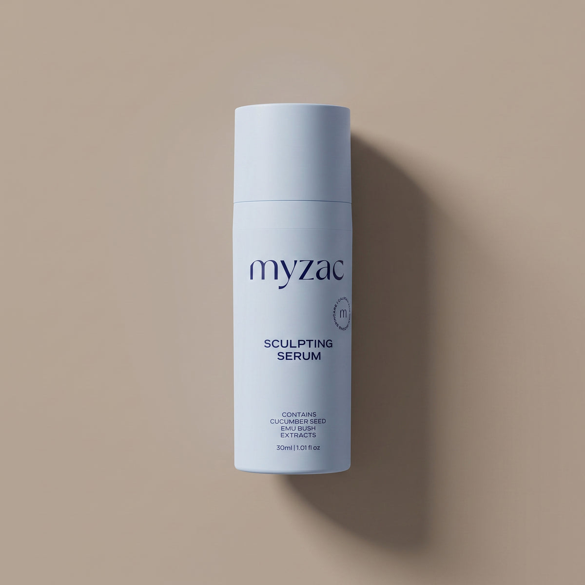 myzac Sculpting Serum bottle, top-down product shot
